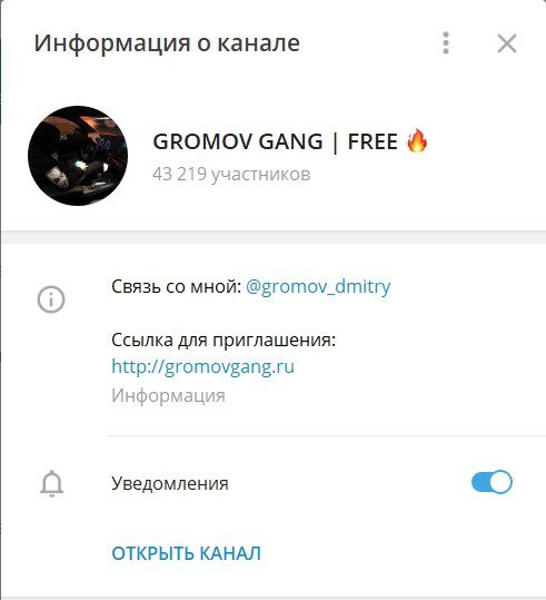 Телеграмм канал Gromov Gang Free