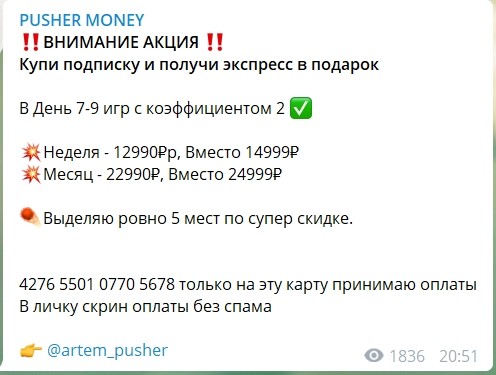 Ценовая политика проекта Pusher Money (ПушерМани)