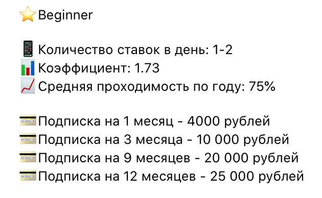 Подписка Beginner у телеграмм бота Вонт Резаулт