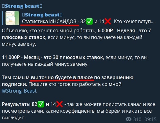 Статистика в Телеграмм канале Strong Beast