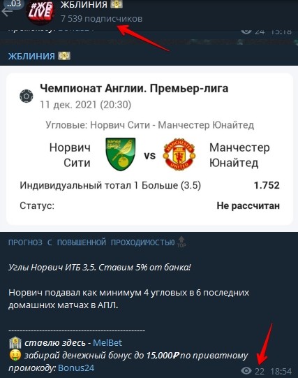 Телеграмм ЖБлиния - ставки на спорт