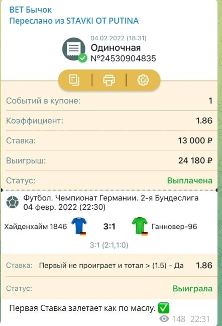 Статистика проходимости ставок от BET Бычок Телеграмм