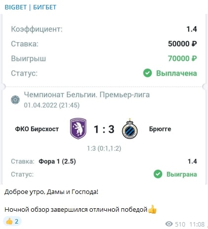 Статистика проходимости прогнозов от BIGBET | БИГБЕТ