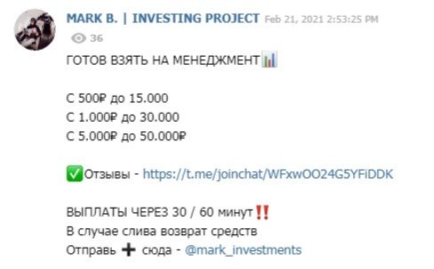 Раскрутка от MARK B.| INVESTING PROJECT